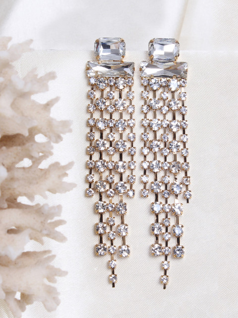 

Ayesha Gold-Toned & White Contemporary Drop Earrings
