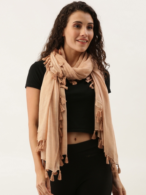 

Ayesha Women Brown Solid Scarf with Tassel Detailing