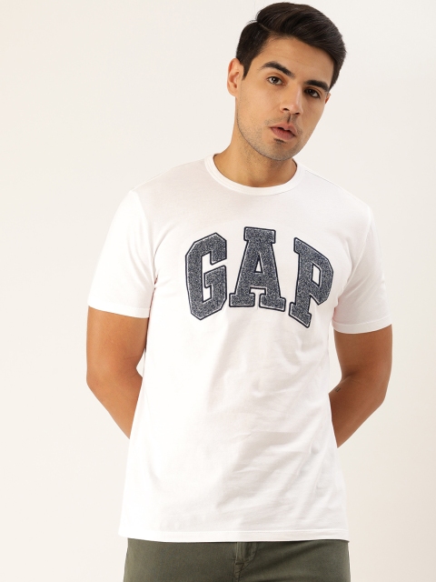 

GAP Men White Embroidered Round Neck T-shirt