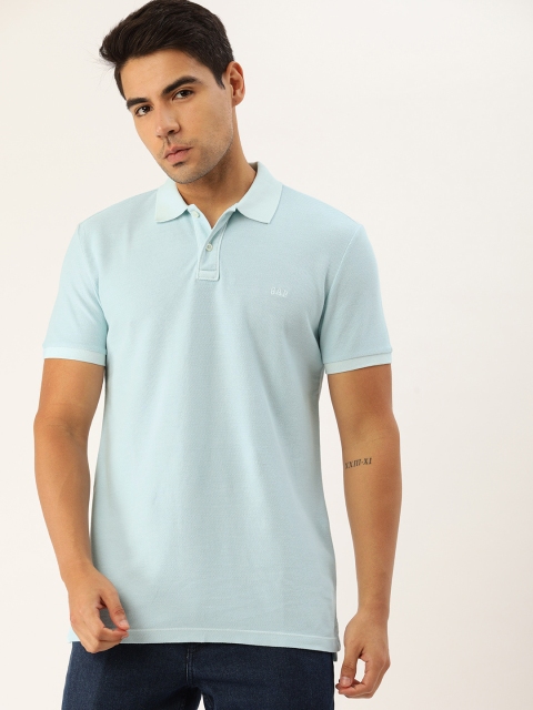 

GAP Men Blue Self Design Polo Collar T-shirt