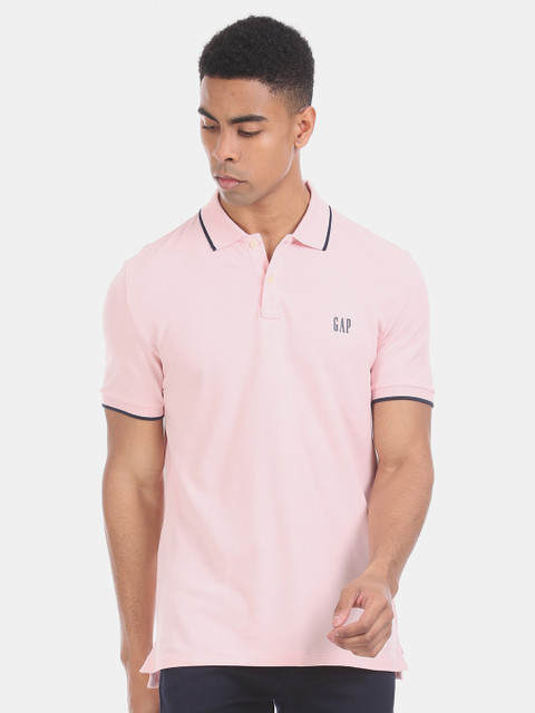 

GAP Men Pink Solid Polo Collar T-shirt