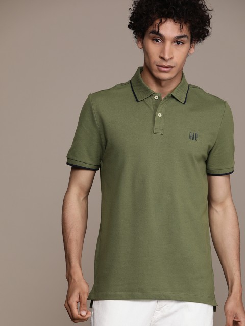 

GAP Men Olive Green Solid Polo Collar T-shirt