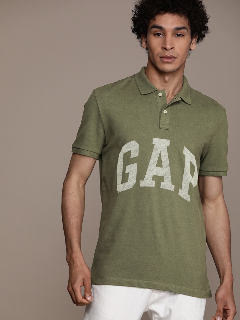 

GAP Men Olive Green Printed Polo Collar T-shirt