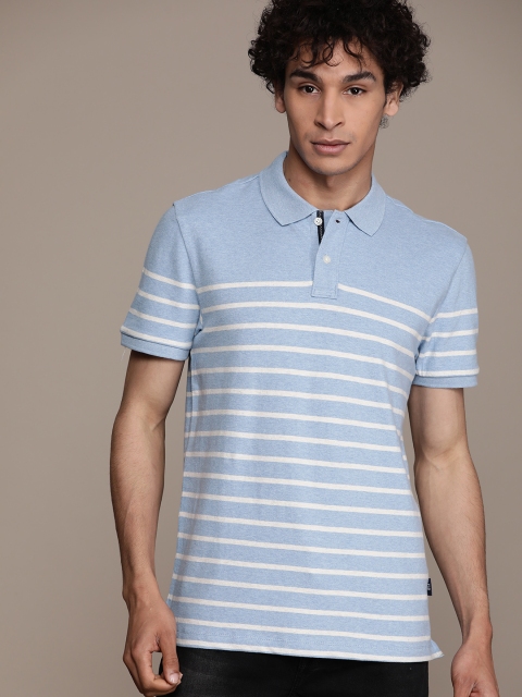 

GAP Men Blue & White Striped Polo Collar T-shirt