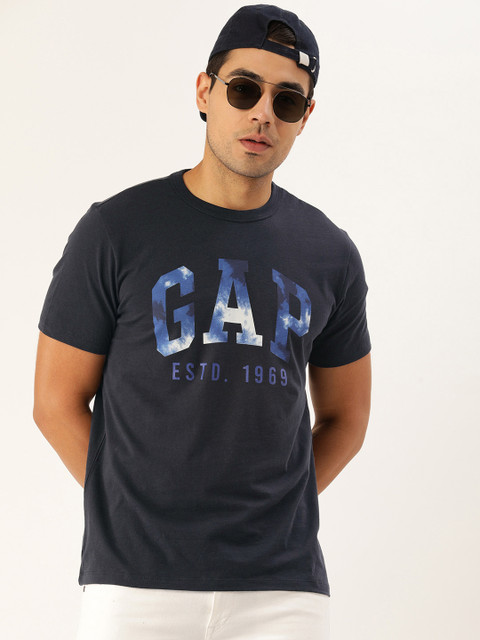 

GAP Men Navy Blue Printed Round Neck T-shirt
