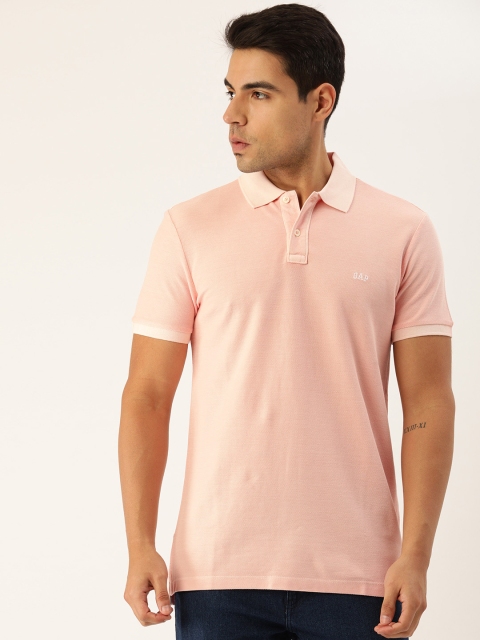 

GAP Men Peach-Coloured Solid Polo Collar T-shirt