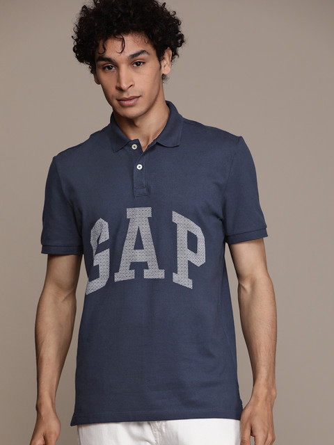 

GAP Men Navy Blue & Off-White Printed Polo Collar T-shirt