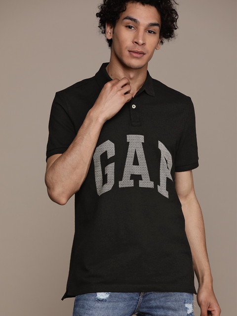 

GAP Men Black Printed Polo Collar T-shirt