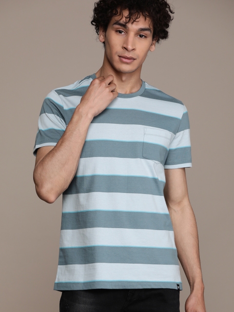 

GAP Men Blue & Grey Striped Round Neck T-shirt