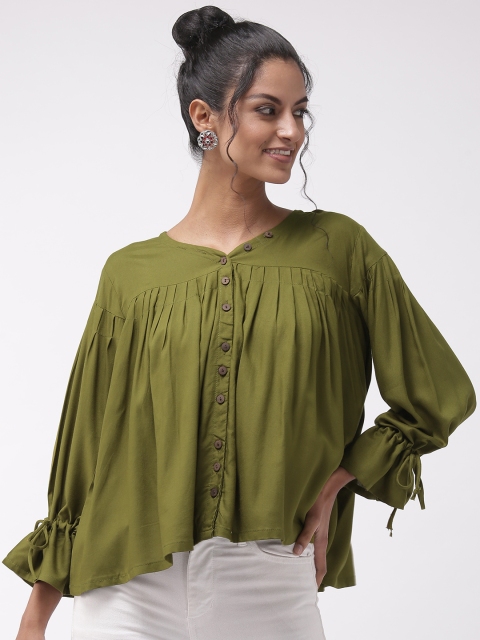 

InWeave Women Olive Green Solid A-Line Top