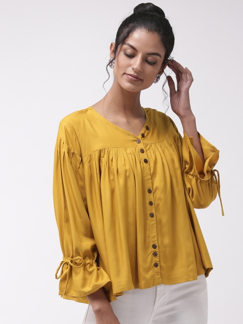 

InWeave Women Mustard Yellow Solid A-Line Top