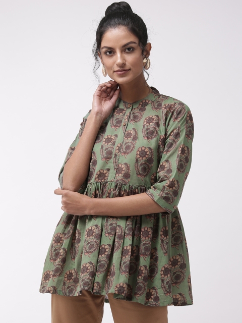 

InWeave Women Green & Beige Printed A-Line Top