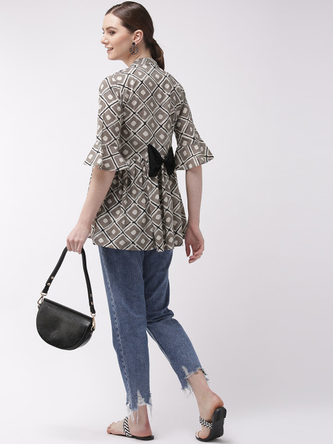 

InWeave Women Grey & Off-White Printed A-Line Top