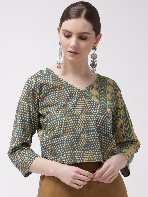 

InWeave Women Green & Mustard Yellow Printed Wrap Top