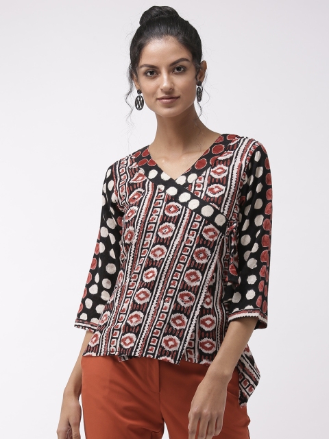 

InWeave Women Rust Brown & Black Printed Wrap Top