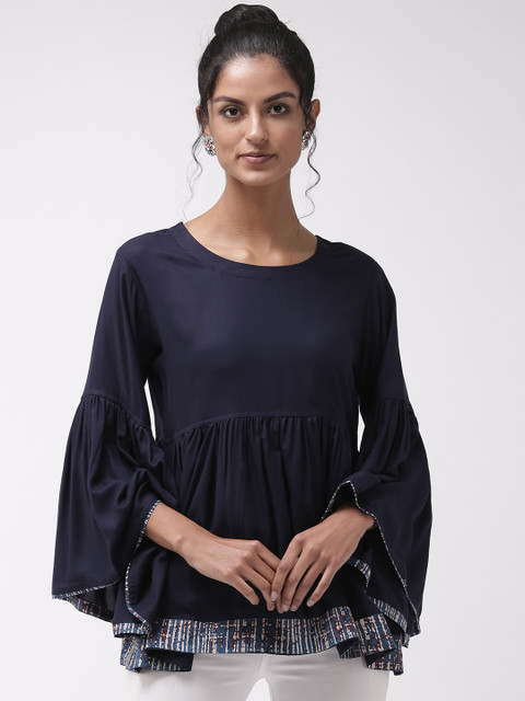 

InWeave Women Navy Blue Solid A-Line Top