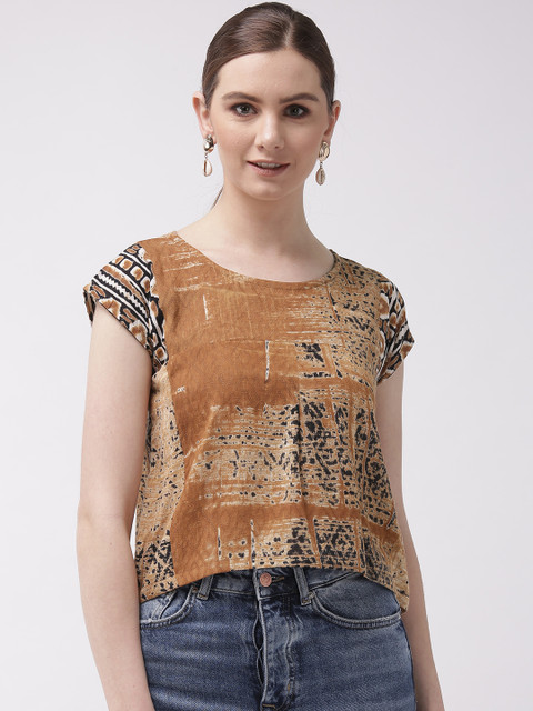 

InWeave Women Brown & Black Printed Regular Top