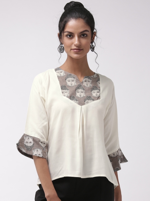 

InWeave Women Cream-Coloured Printed Detail Top