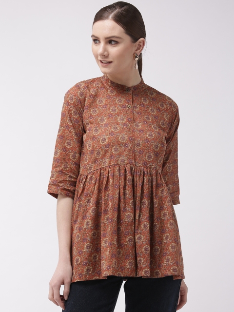 

InWeave Women Rust Brown & Beige Printed A-Line Top