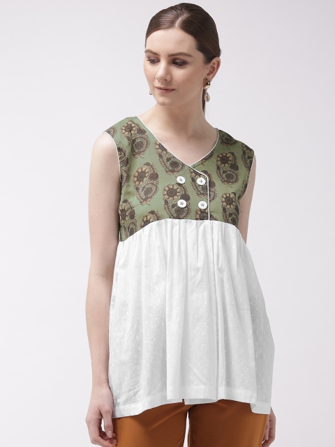 

InWeave Women White & Olive Green Self Design Wrap Top