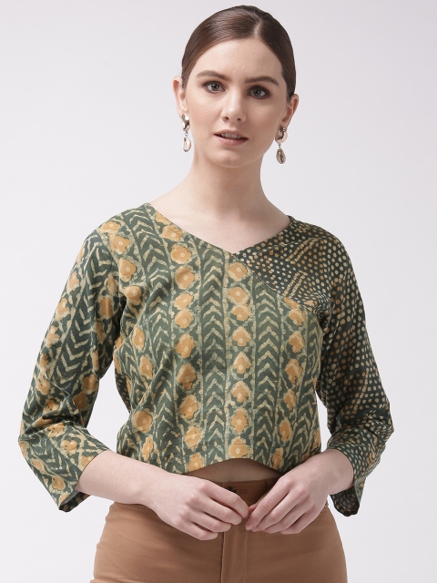 

InWeave Women Green & Mustard Yellow Printed Wrap Cropped Top