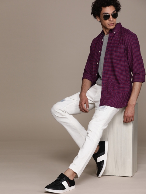 

GAP Men Red & Navy Blue Standard Fit Knitted Checked Casual Shirt