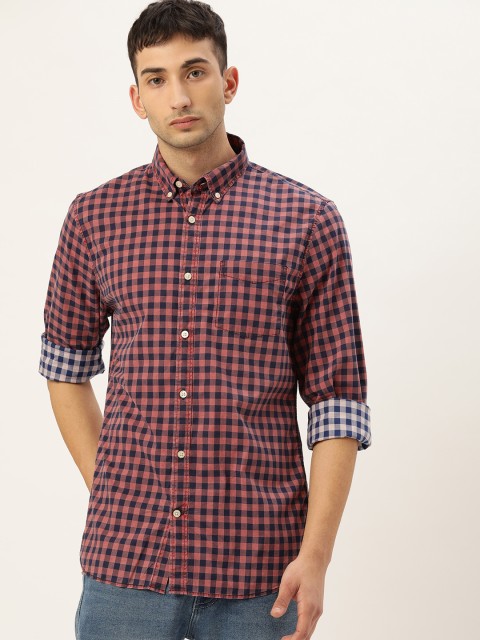 

GAP Men Pink & Navy Blue Slim Fit Checked Casual Shirt