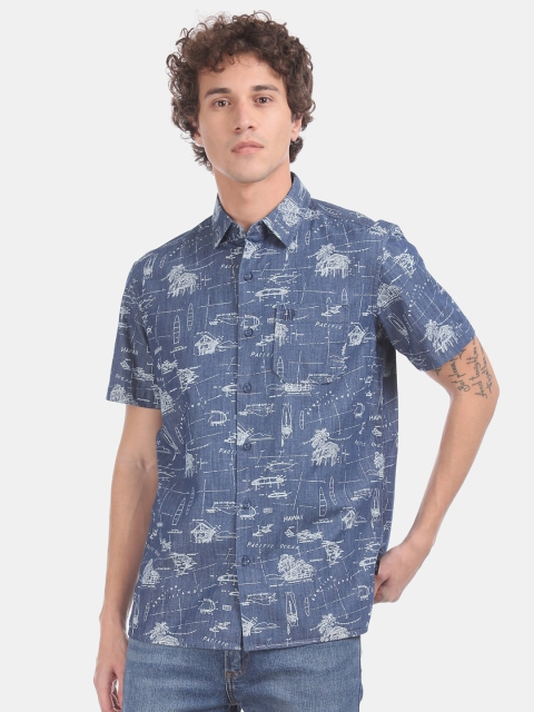 

GAP Men Blue & Grey Regular Fit Printed Casual Shirt