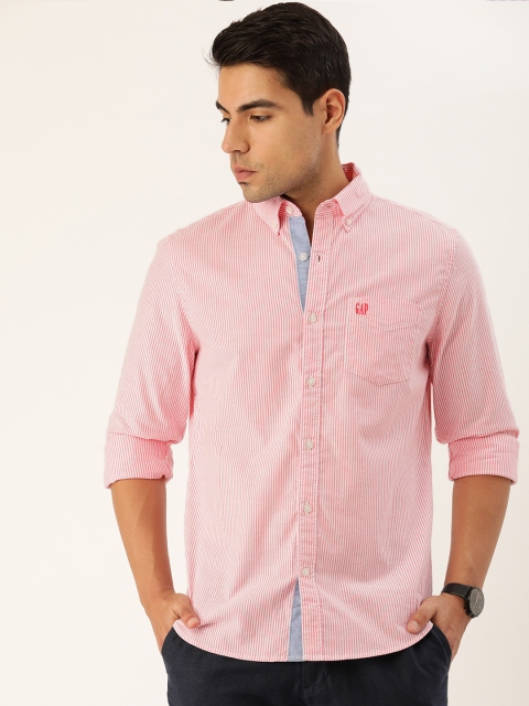 

GAP Men Pink & White Slim Fit Striped Casual Shirt