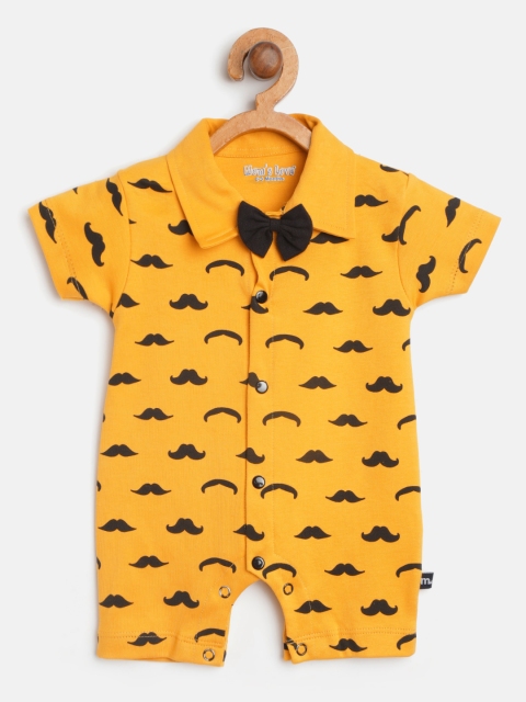 

Moms Love Boys Mustard Yellow & Black Printed Rompers