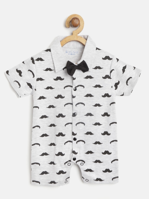 

Moms Love Boys Grey Melange & Black Printed Rompers