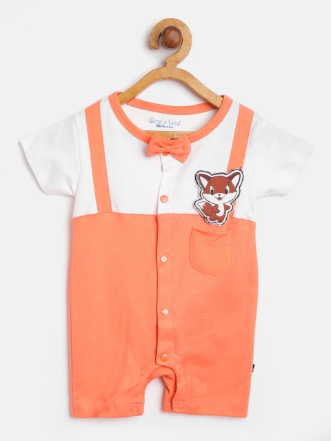 

Moms Love Boys Coral Orange & White Colourblocked Rompers