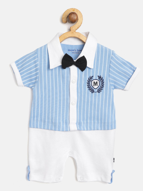 

Moms Love Boys White & Blue Striped Rompers