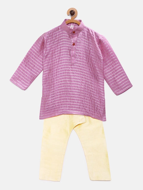 

Ridokidz Boys Purple & Cream-Coloured Striped Kurta with Pyjamas