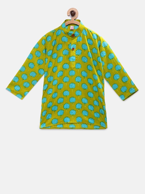 

Ridokidz Boys Green & Blue Printed Straight Kurta