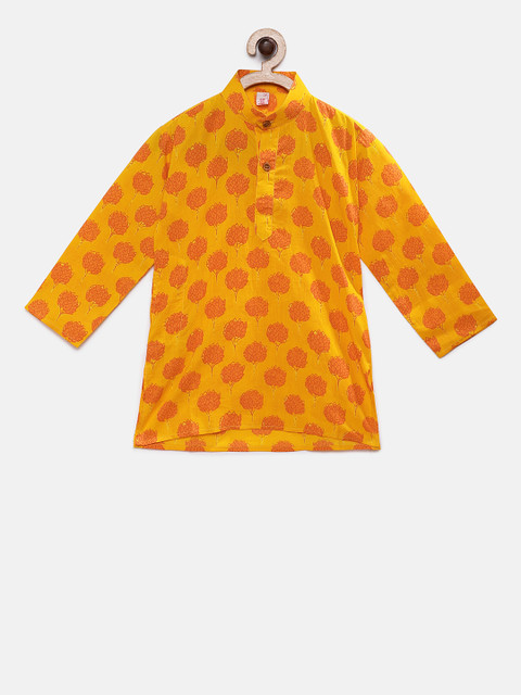 

Ridokidz Boys Mustard Printed A-Line Kurta