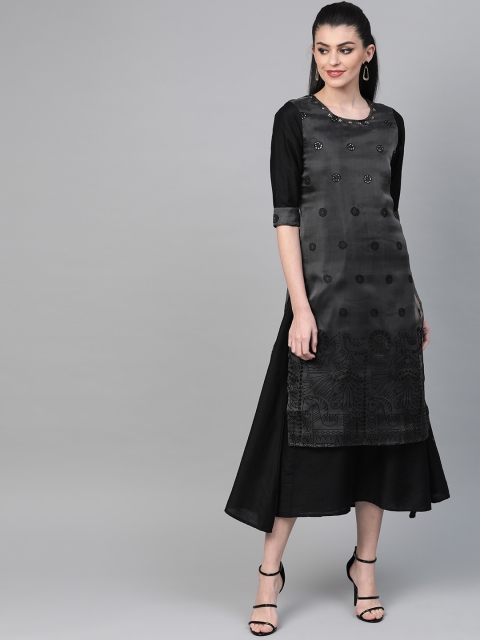 

Shree Women Black Self Design Layered Maxi Dress