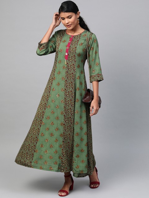 

Shree Women Green & Maroon Printed Maxi Dress