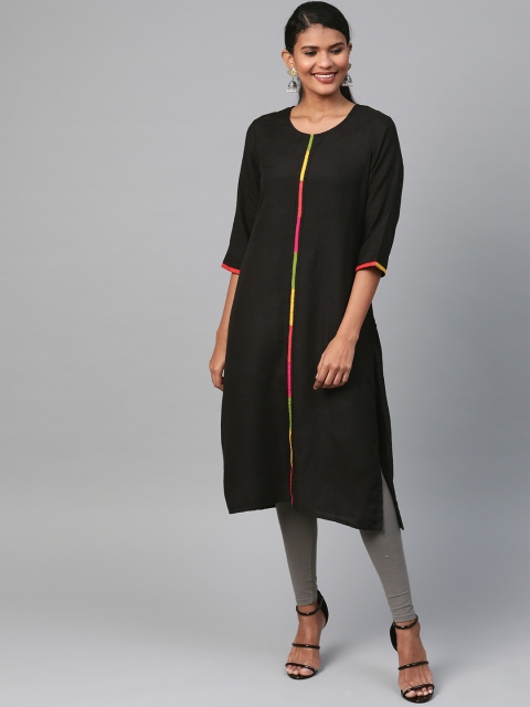 

Shree Women Black Solid Straight Kurta