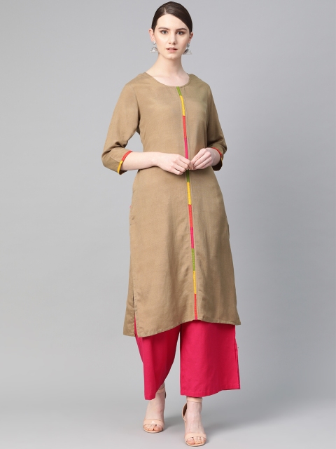 

Shree Women Beige Solid Straight Kurta