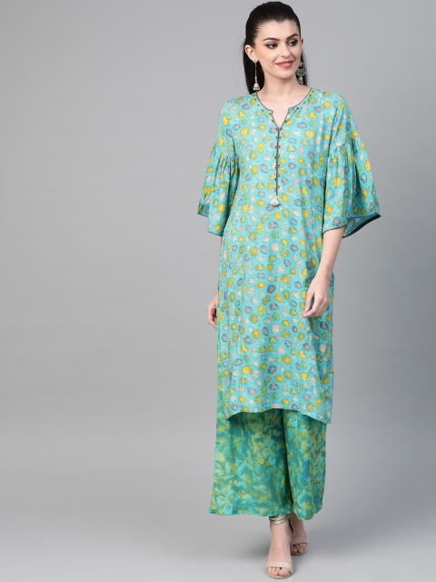 

Shree Women Blue & Green Printed Kurta with Palazzos
