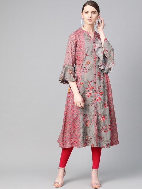 

Shree Women Grey & Pink Printed A-Line Kurta