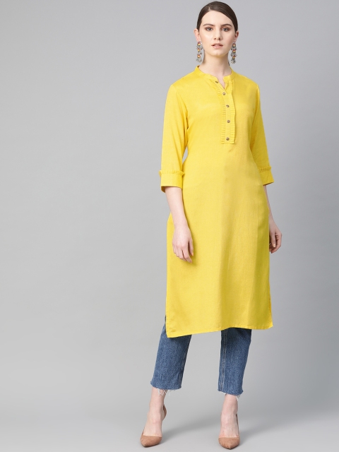 

Shree Women Yellow Solid Straight Kurta