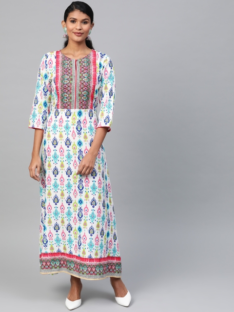 

Shree Women White & Blue Printed Maxi Dress