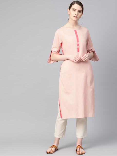 

Shree Women Peach Coloured Solid Straight Kurta