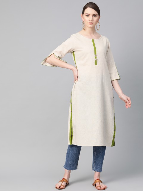 

Shree Women Cream-Coloured Solid Straight Kurta