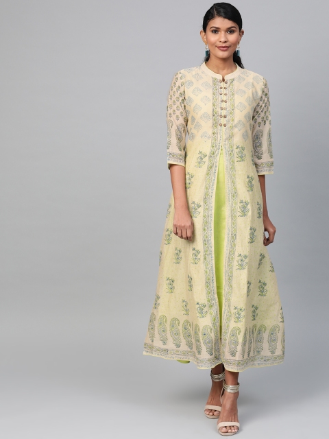 

Shree Women Beige & Blue Printed Layered Maxi Dress