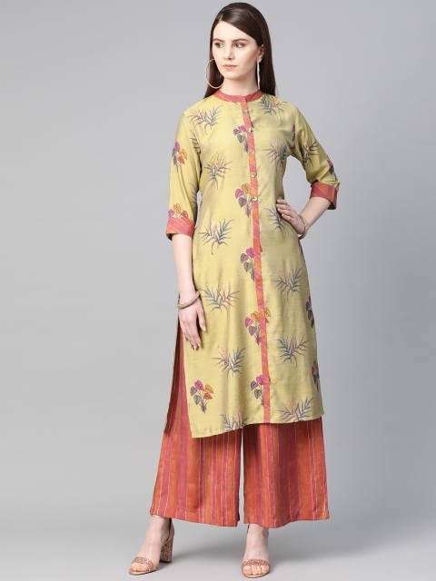 

Shree Women Green & Orange Printed Kurta with Palazzos