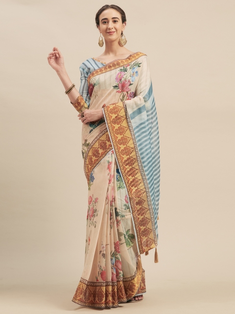 

Mitera Pink & Blue Poly Georgette Printed Saree