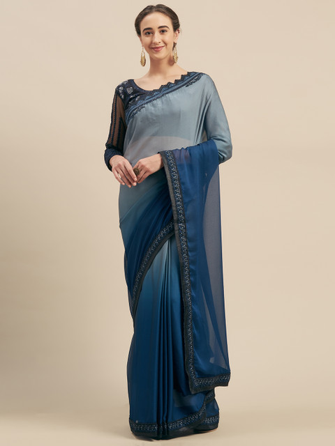 

Mitera Purple Embroidered Poly Georgette Saree